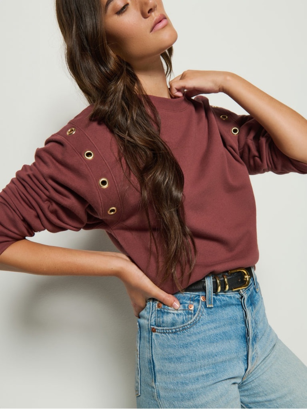 Nation LTD NWOT Gold Grommet Arlem Sweatshirt in Brunette, Size S